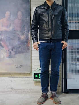 「RRL（ダブル アール エル）のアイテム（ライダースジャケット）」を使った、rennv11さん（メンズ・183cm）の冬コーディネート