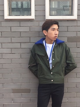 「blue」｜「アイテム（ミリタリージャケット）」を使った、Stanley S.さん（メンズ・164cm）の秋コーディネート