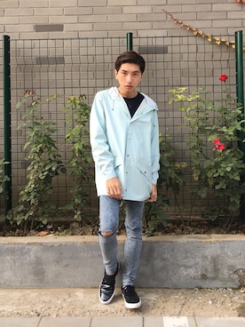 「blue」｜「アイテム（モカシン/デッキシューズ）」を使った、Stanley S.さん（メンズ・164cm）の秋コーディネート