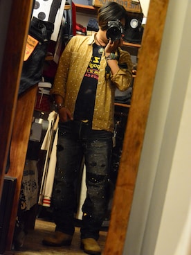 「The Flat Head（ザ・フラットヘッド）のアイテム（ブーツ）」を使った、JinyaUeharaさん（メンズ・163cm）の秋コーディネート