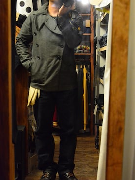 「FULLCOUNT（フルカウント）のアイテム（ダウンジャケット/コート）」を使った、JinyaUeharaさん（メンズ・163cm）の秋コーディネート