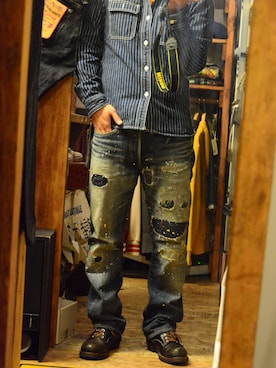 「The Flat Head（ザ・フラットヘッド）のアイテム（ブーツ）」を使った、JinyaUeharaさん（メンズ・163cm）の秋コーディネート