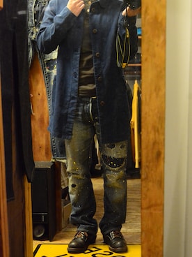 「The Flat Head（ザ・フラットヘッド）のアイテム（ブーツ）」を使った、JinyaUeharaさん（メンズ・163cm）の秋コーディネート