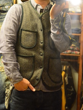 「STUDIO D'ARTISAN（ステュディオ・ダ・ルチザン）のアイテム（ジャケット/アウター）」を使った、JinyaUeharaさん（メンズ・163cm）の冬コーディネート