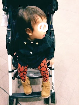 「アイテム（タイツ/ストッキング、オレンジ系）」を使った、n-s-kさん（キッズ・80cm）の秋コーディネート