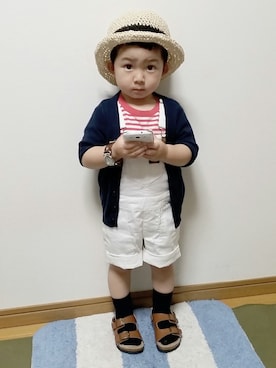 「ビルケン風サンダル」｜「アイテム（オールインワン・サロペット）」を使った、♡momo♡さん（キッズ・90cm）の春コーディネート