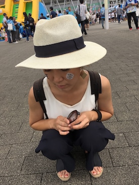 「YEVS（イーブス）のアイテム（帽子）」を使った、IKAさん（レディース・157cm）の夏コーディネート