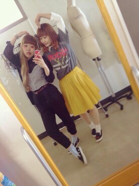 「adidasTシャツ（Tシャツ/カットソー、グレー系）」を使った、わっかさん（レディース・154cm）の夏コーディネート