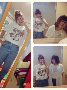 「しろくまTシャツ（Tシャツ/カットソー、ホワイト系）」を使った、わっかさん（レディース・154cm）の夏コーディネート