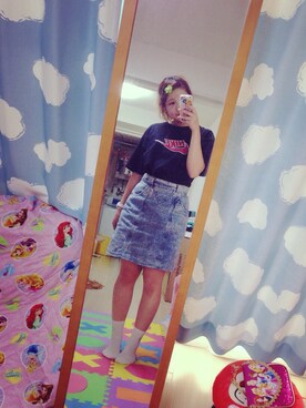 「古着のNIKETシャツ（Tシャツ/カットソー、ブラック系）」を使った、わっかさん（レディース・154cm）の夏コーディネート