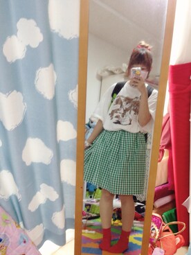 「しろくまTシャツ（Tシャツ/カットソー、ホワイト系）」を使った、わっかさん（レディース・154cm）の夏コーディネート