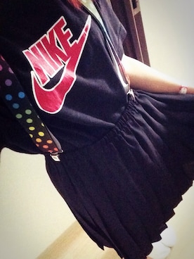 「古着のNIKETシャツ（Tシャツ/カットソー、ブラック系）」を使った、わっかさん（レディース・154cm）の夏コーディネート