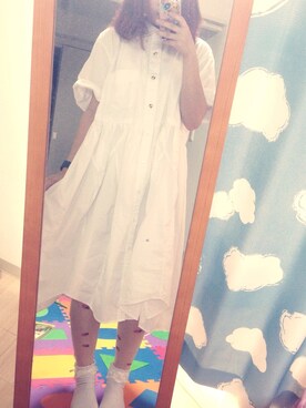 「白シャツワンピ（ワンピース、ホワイト系）」を使った、わっかさん（レディース・154cm）の夏コーディネート
