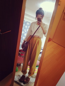 「古着の白ブラウス（シャツ/ブラウス、ベージュ系）」を使った、わっかさん（レディース・154cm）の夏コーディネート