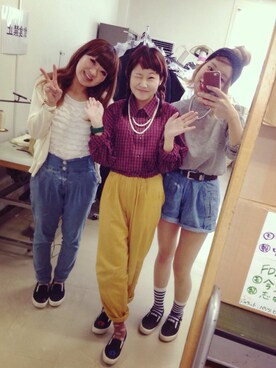 「Neuf（ヌーフ）のからし色パンツ（その他パンツ、イエロー系）」を使った、わっかさん（レディース・154cm）の秋コーディネート