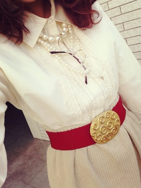 「古着の白ブラウス（シャツ/ブラウス、ベージュ系）」を使った、わっかさん（レディース・154cm）の秋コーディネート