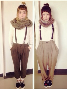 「3coins（3coins）のスヌード（ストール/ショール、ブラウン系）」を使った、わっかさん（レディース・154cm）の秋コーディネート