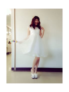 「Handmade（ハンドメイド）のアイテム（ドレス、ホワイト系）」を使った、わっかさん（レディース・154cm）の秋コーディネート