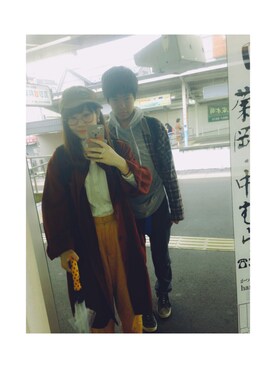 「no brand（ノーブランド）のアイテム（キャップ、ブラウン系）」を使った、わっかさん（レディース・154cm）の秋コーディネート