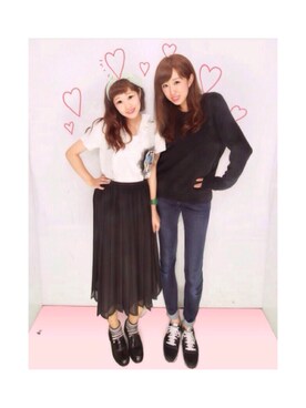 「古着のアイテム（スカート、ブラック系）」を使った、わっかさん（レディース・154cm）の秋コーディネート