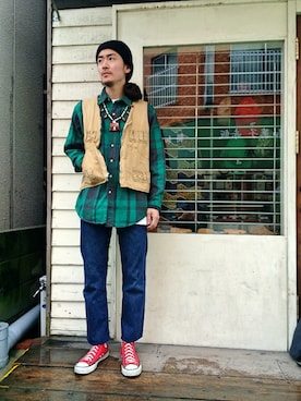 ベストを使った ネルシャツ のメンズ人気ファッションコーディネート 年齢 歳 24歳 Wear