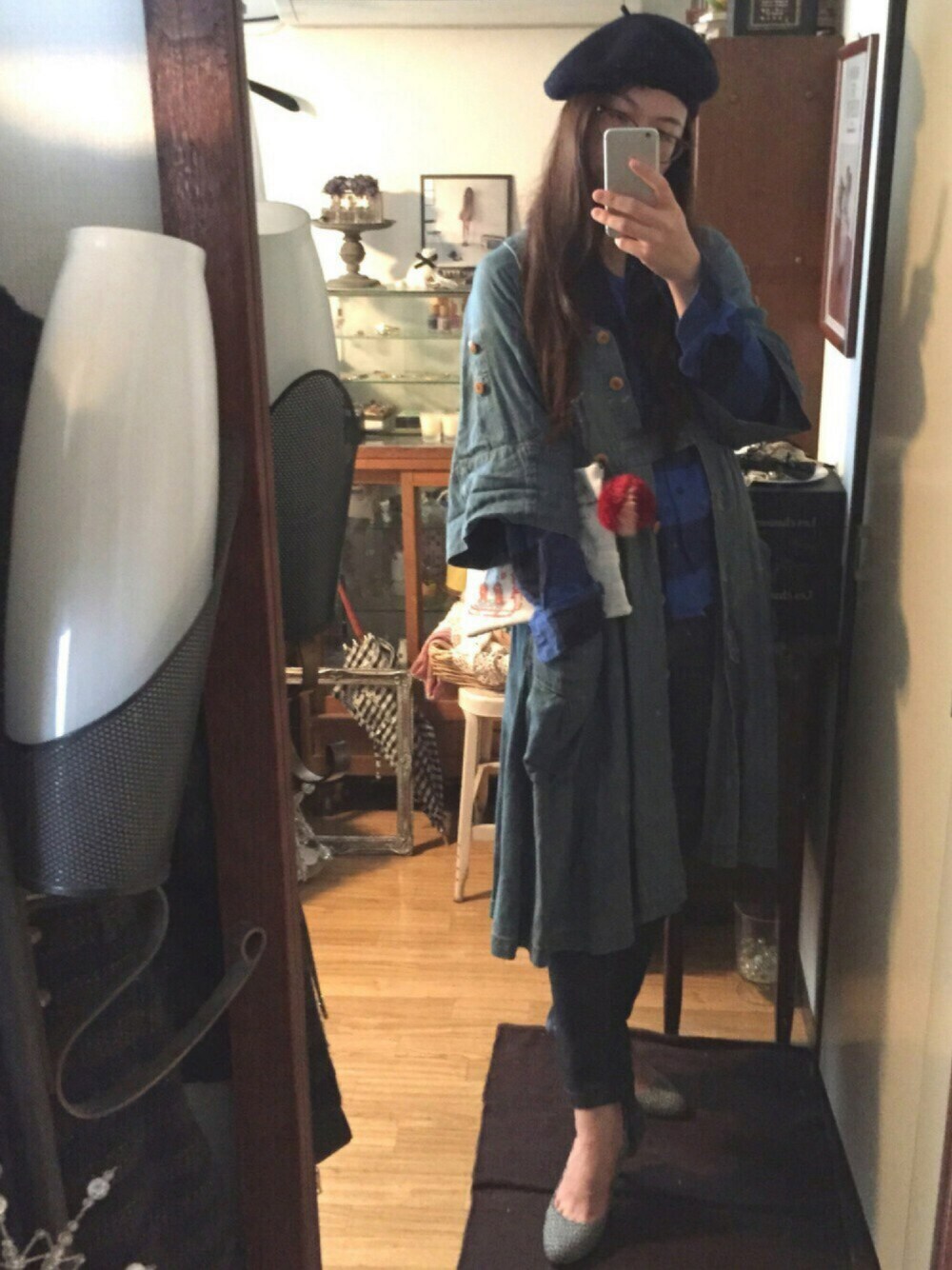 「ひとりチェック週間、デニ×デニ、UNIQLO、Balcony and Bed、ベレー帽推奨委員会、ベレー女、ひとりデニム感謝祭」｜「ORiental TRafficの秋冬新作★バックファーパンプス★6319（パンプス、ブラック系）」を使った、matuko813さん（レディース・164cm）の秋コーディネートの1枚目の写真