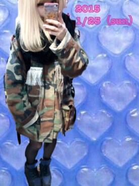 「カモ柄」｜「アイテム（その他アウター）」を使った、あすたさん（レディース・146cm）の冬コーディネート