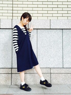 「haco!（ハコ）のアイテム（ジャンパースカート）」を使った、maruさん（レディース・151cm）の秋コーディネート