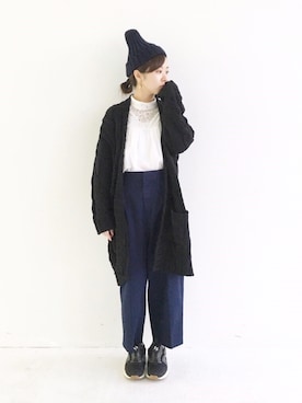 「ロングカーディガン」｜maruさん（レディース・151cm）の冬コーディネート