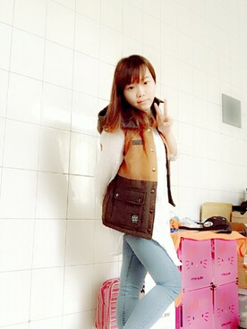 「MR.RICHのアイテム（ダウンベスト、ブラウン系）」を使った、ゆうみさん（レディース・159cm）の秋コーディネート