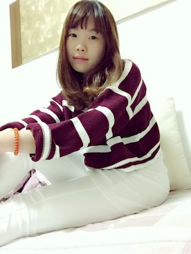 「UNIQLO（ユニクロ）のアイテム（その他パンツ、ホワイト系）」を使った、ゆうみさん（レディース・159cm）の冬コーディネート