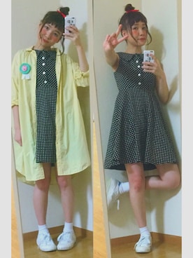 「水玉」｜「アイテム（シャツワンピース）」を使った、ひな子さん（レディース・165cm）の夏コーディネート