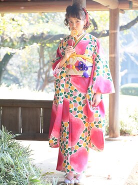 「髪飾り」｜「アイテム（浴衣）」を使った、ひな子さん（レディース・165cm）の秋コーディネート