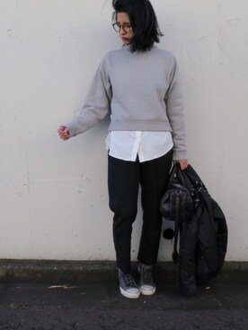 「スウェット×シャツ」｜「アイテム（ブルゾン）」を使った、Ayaさん（レディース・163cm）の冬コーディネート
