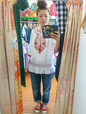 「おだんごヘア」｜「アイテム（アクセサリー）」を使った、merry (古着屋FunnyFace)さん（レディース・168cm）の夏コーディネート