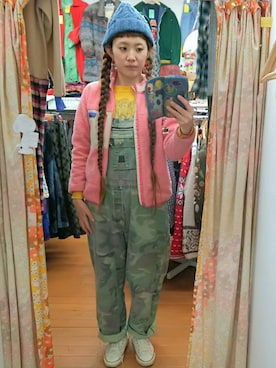 「迷彩」｜「アイテム（サロペット/オーバーオール）」を使った、merry (古着屋FunnyFace)さん（レディース・168cm）の冬コーディネート