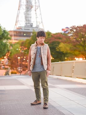 「EDIFICE（エディフィス）のアイテム（ダウンベスト）」を使った、KAZUHIさん（メンズ・165cm）の秋コーディネート