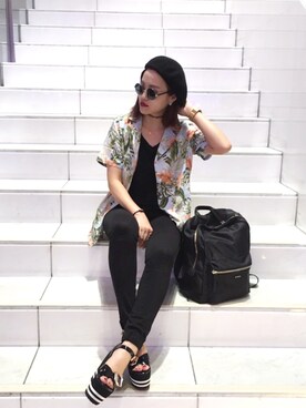 「yellow」｜「アイテム（ハンチング/ベレー帽）」を使った、yuiasaさん（レディース・153cm）の夏コーディネート