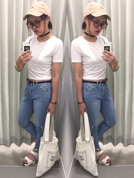 「yellow」｜「アイテム（キャップ）」を使った、yuiasaさん（レディース・153cm）の夏コーディネート