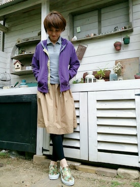 「AIGLE（エーグル）のアイテム（ナイロンジャケット）」を使った、さくらんぼさん（レディース・160cm）の春コーディネート