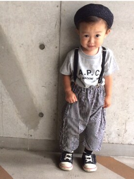「息子」｜「アイテム（ハンチング/ベレー帽）」を使った、eitaさん（キッズ・80cm）の夏コーディネート