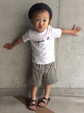 「息子」｜「アイテム（ハンチング/ベレー帽）」を使った、eitaさん（キッズ・80cm）の夏コーディネート
