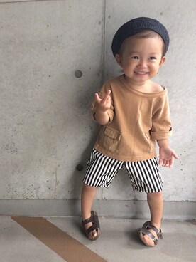 「息子」｜「アイテム（ハンチング/ベレー帽）」を使った、eitaさん（キッズ・80cm）の夏コーディネート
