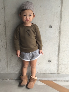「H&M（エイチ・アンド・エム）のアイテム（ハンチング/ベレー帽）」を使った、eitaさん（キッズ・80cm）の秋コーディネート