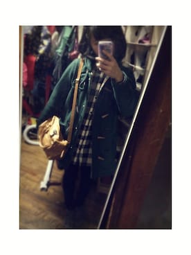 「ロング丈ダッフル」｜「アイテム（シャツワンピース）」を使った、なぁこさん（レディース・155cm）の冬コーディネート