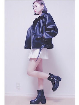 「ohotoro」｜「アイテム（ライダースジャケット）」を使った、아이카さん（レディース・158cm）の春コーディネート