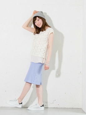 「白いスニーカー」｜「アイテム（帽子）」を使った、matsumoto    mioさん（レディース・162cm）の春コーディネート