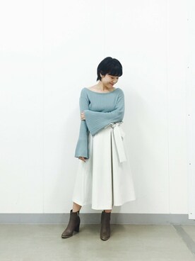 「KBF（ケイビーエフ）のKBF ウエストリボンフレアスカート（スカート）」を使った、IMOKOさん（レディース・148cm）の秋コーディネート