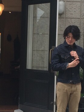 「YAECA」｜「アイテム（デニムジャケット）」を使った、Junichiさん（メンズ・173cm）の春コーディネート