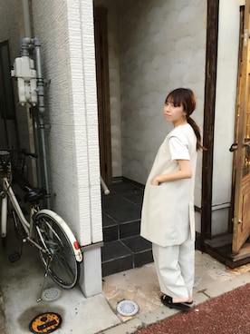 「TODAYFUL（トゥデイフル）のアイテム（ベスト）」を使った、Maki Tobikaさん（レディース・167cm）の春コーディネート